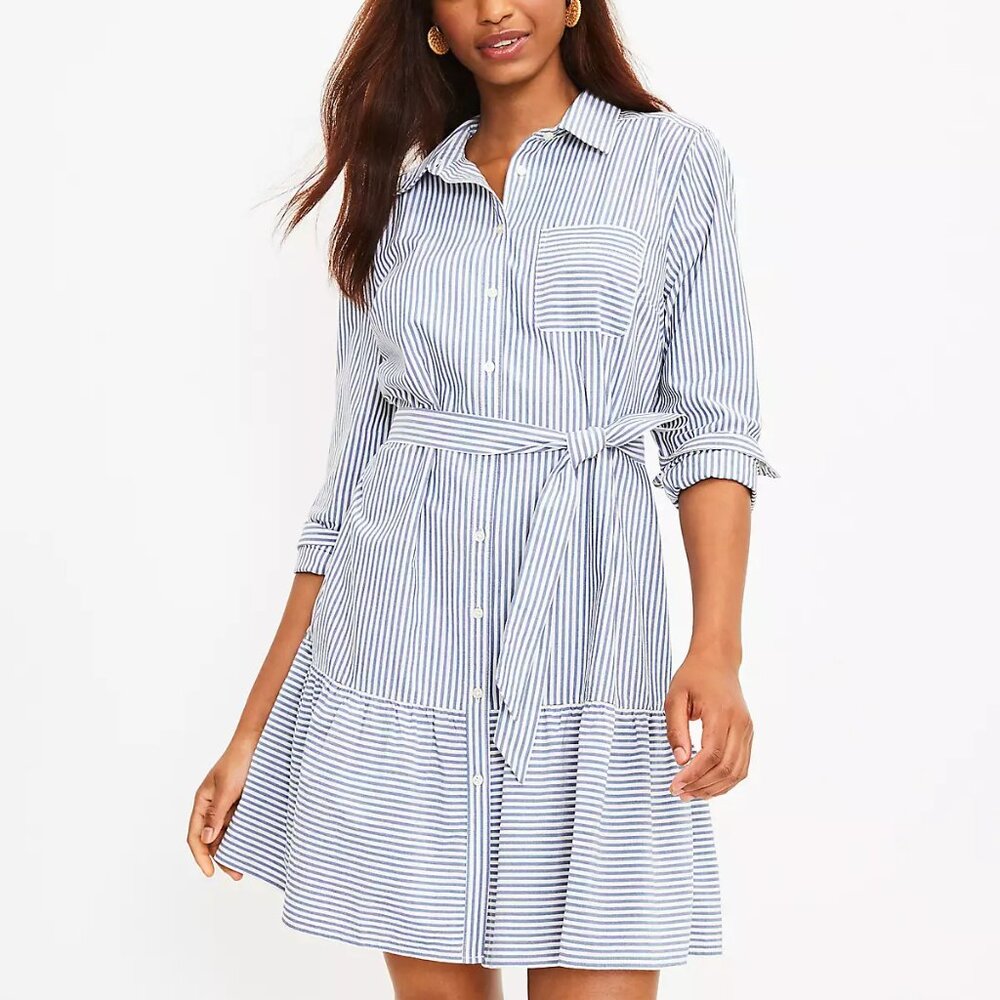 NWOT Loft Striped Flounce Shirtdress